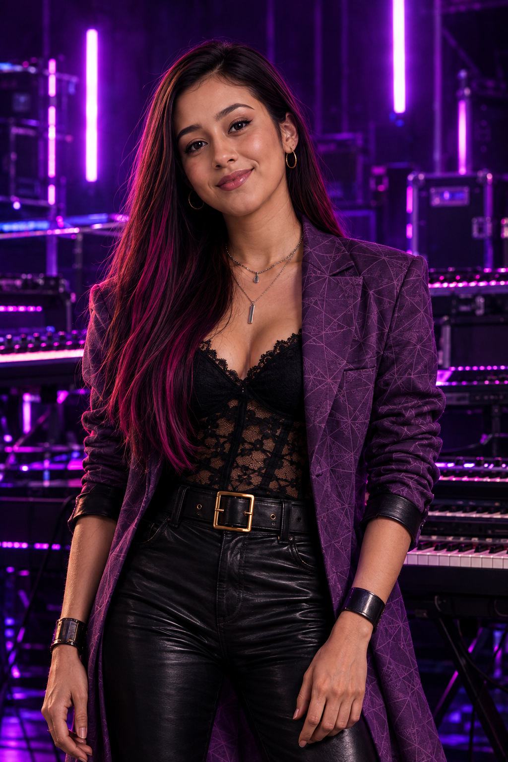 Mia Louise, vocalist and keyboardist of NEVMORY, a virtual retro-futuristic band